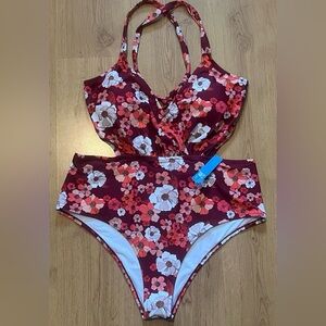 Cupshe Red and White Floral One Piece Swimsuit